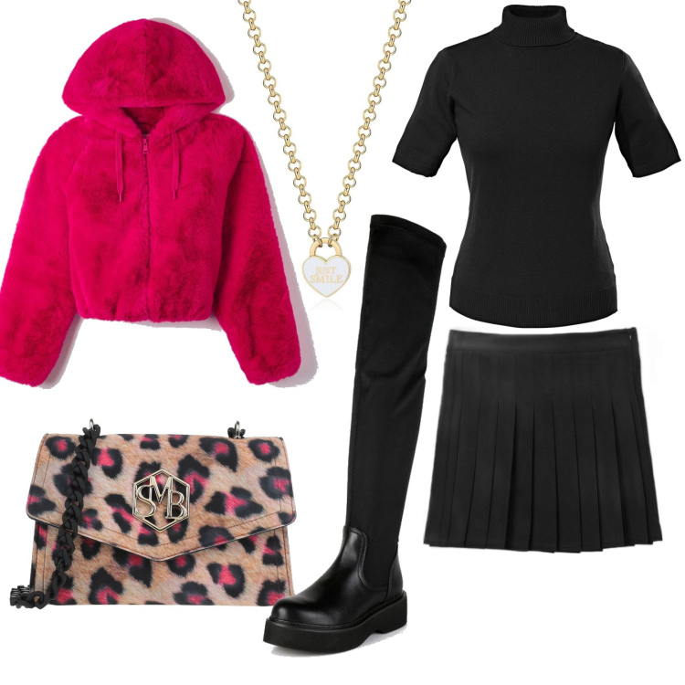 Outfit donna - Total look #1491114. Stile Casual chic per Tutti i giorni. Abbinamento con borse a tracolla, maglieria, stivali sopra il ginocchio, cappotti, collane, minigonne.