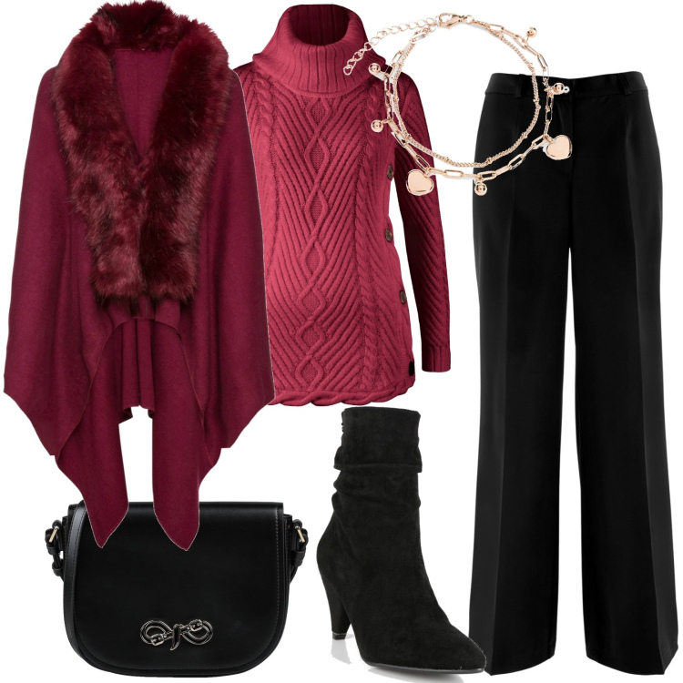 Outfit donna - Bracciale glamour. Stile Casual chic per Tutti i giorni. Abbinamento con pantaloni, maglieria, cappotti, braccialetti, borse a tracolla, stivaletti.