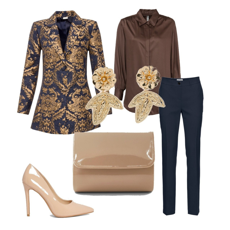 Outfit femme - Chic #19352. Style Chic pour Soirée dehors. Assortir avec manteaux, pantalon , chemisiers, chaussures à talon, boucles d'oreilles, pochette.