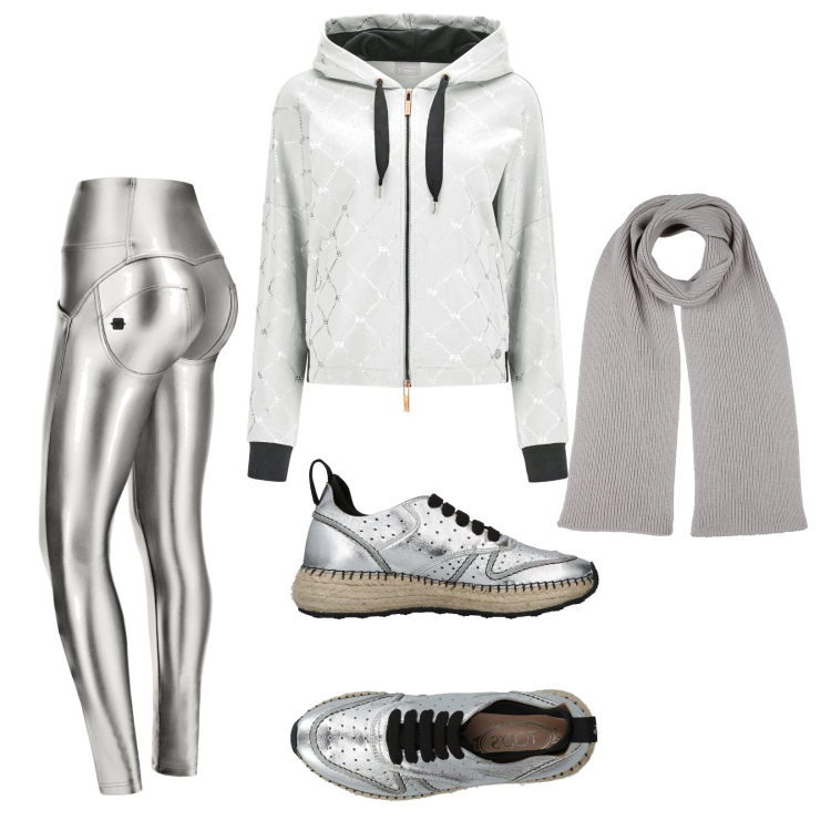 Outfit donna - Iron iconic. Stile Sporty chic per Sport. Abbinamento con sneakers, sciarpe, pantaloni skinny, felpe con cappuccio.