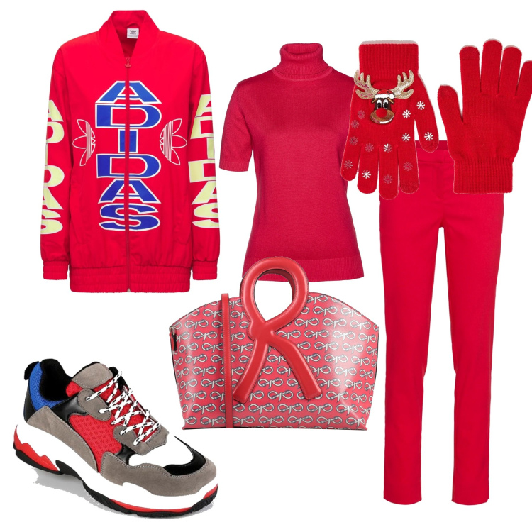 Outfit donna - Total look #1491340. Stile Casual per Tutti i giorni. Abbinamento con maglieria, pantaloni, borse a mano, sneakers alte, guanti, giacche.