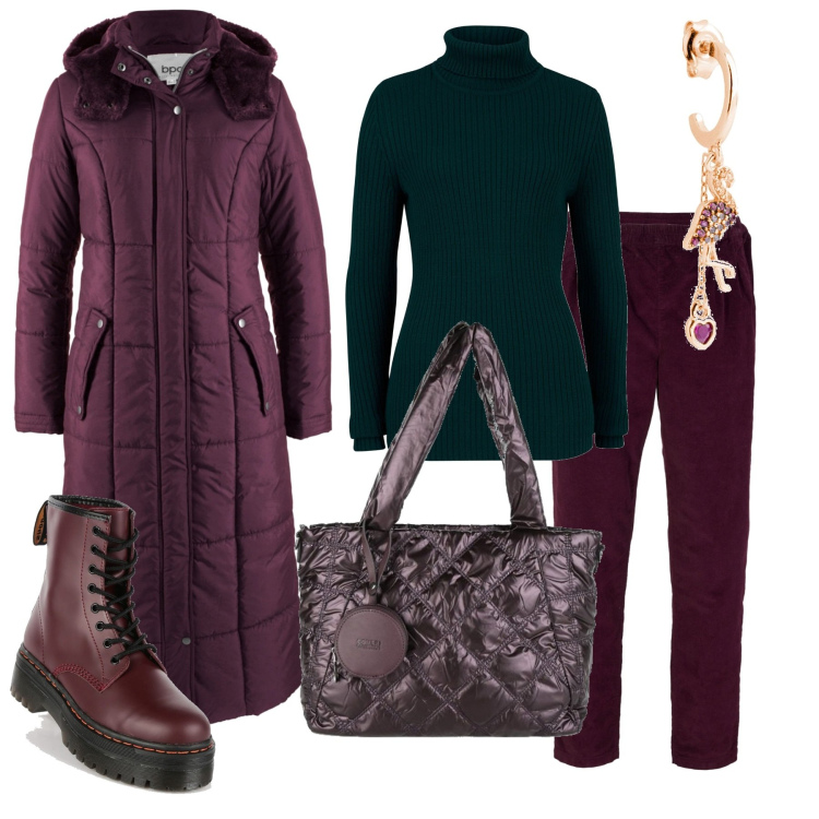 Outfit donna - Total look #1491441. Stile Casual per Ufficio. Abbinamento con blazer, pantaloni capri, maglieria, anfibi, borse a spalla, orecchini.