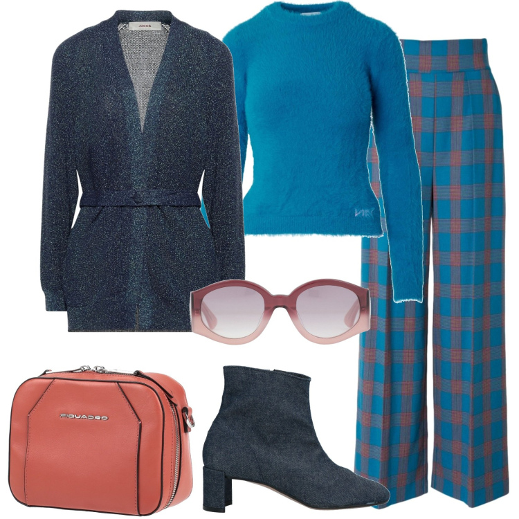 Outfit donna - Chic #19387. Stile Chic per Ufficio. Abbinamento con marsupi, occhiali da sole, cardigans, stivaletti, pantaloni a palazzo, maglieria.
