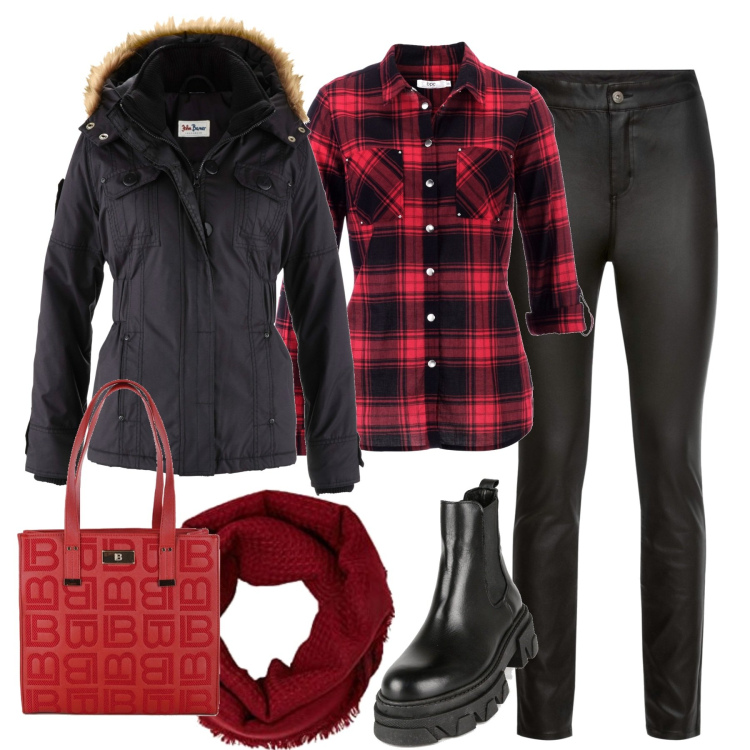 Outfit donna - In città. Stile Trendy per Tutti i giorni. Abbinamento con camicie, giacche, pantaloni, stivaletti, borse a spalla, sciarpe.