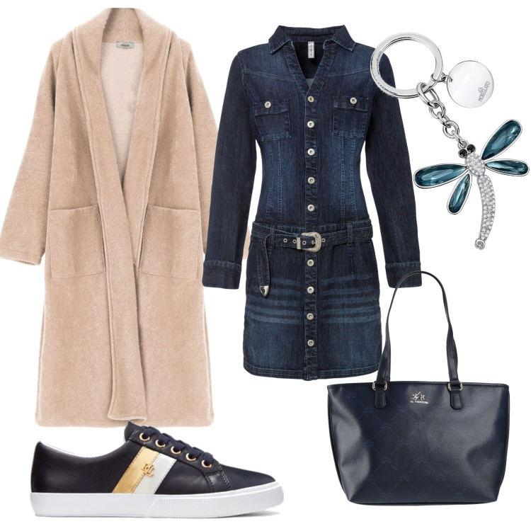 Outfit donna - Total look #1491635. Stile Casual chic per Tutti i giorni. Abbinamento con vestiti, borse a mano, portachiavi, sneakers, cappotti.