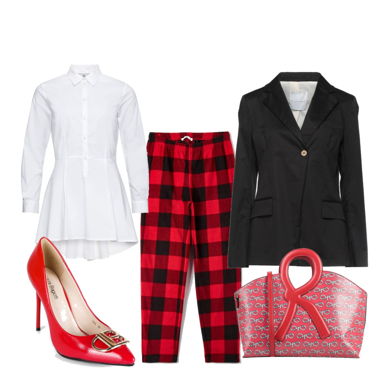 Outfit donna - Total look #1491646. Stile Chic per Serata fuori. Abbinamento con camicie, borse a mano, blazer, leggings, décolleté.