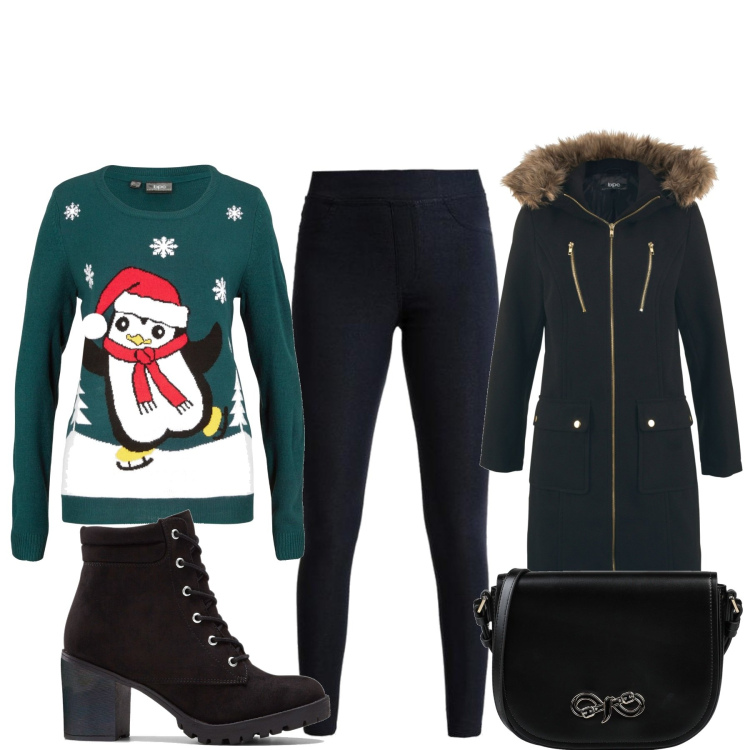 Outfit donna - Total look #1491656. Stile Basic per Tutti i giorni. Abbinamento con stivaletti, cappotti, maglieria, borse a tracolla, leggings.