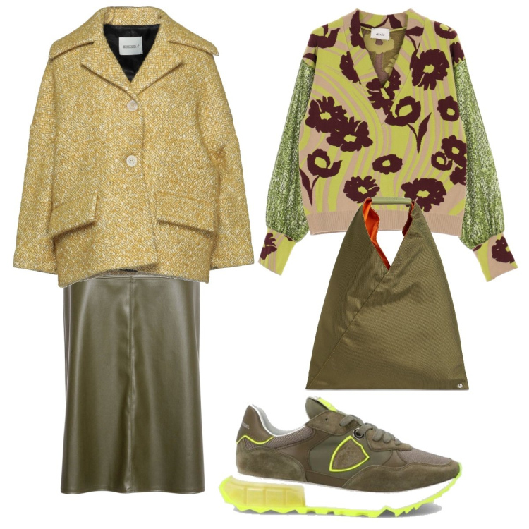 Outfit donna - Mi regalo qualcosa?. Stile Trendy per Tutti i giorni. Abbinamento con cappotti, sneakers, maglieria, shopping bag, gonne longuette.