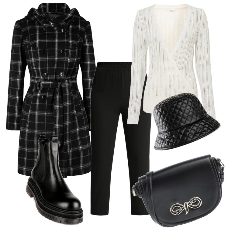 Outfit donna - Un cappello per il giorno. Stile Urban per Tutti i giorni. Abbinamento con cappelli con visiera, maglieria, cappotti, borse a tracolla, pantaloni, stivaletti.