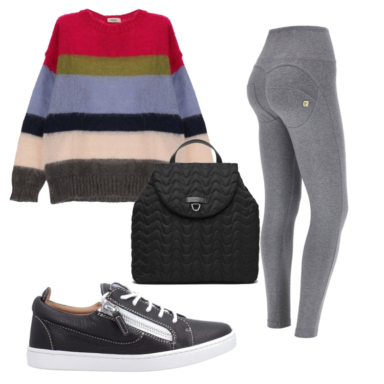Outfit donna - Basic #12291. Stile Basic per Scuola/Università. Abbinamento con sneakers, zaini, pantaloni skinny, maglieria.