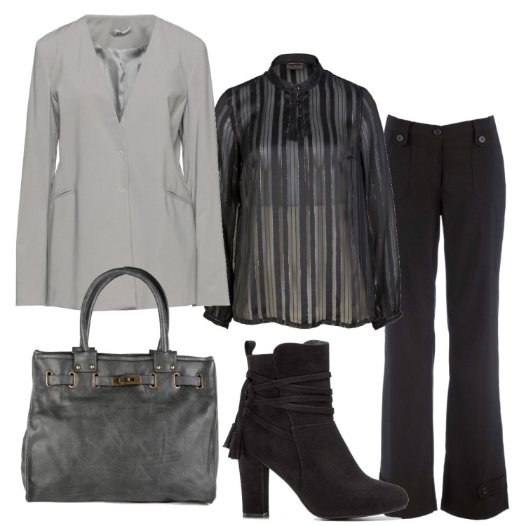 Outfit donna - Cena tra colleghi. Stile Bon Ton per Serata fuori. Abbinamento con pantaloni, tuniche, stivaletti, blazer, borse a mano.