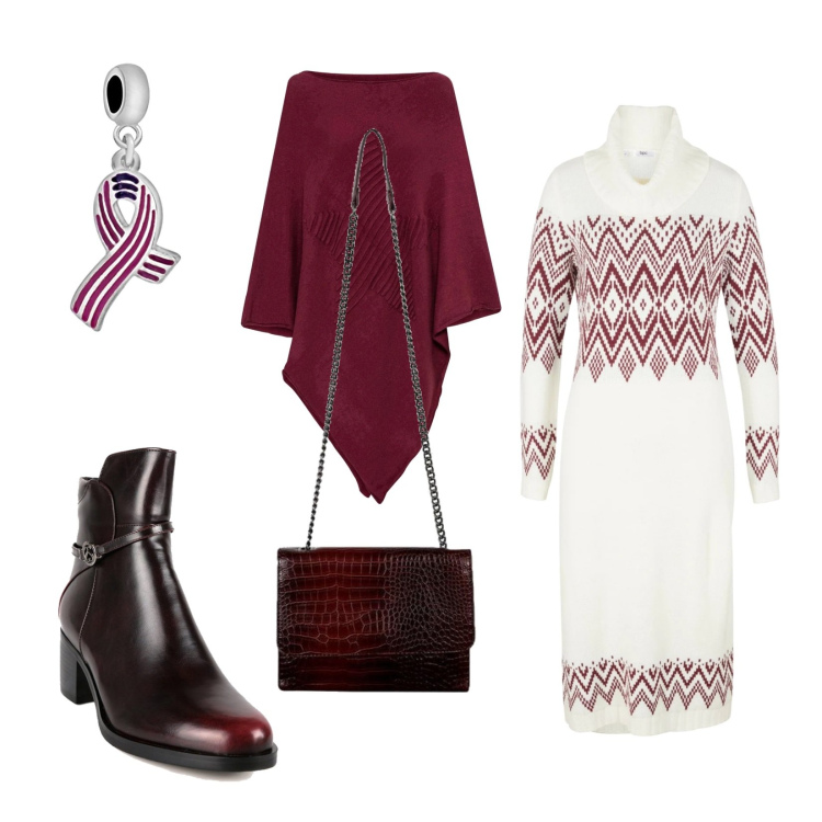 Outfit donna - Bordeaux city. Stile Urban per Tutti i giorni. Abbinamento con vestiti chemisier, cappotti, stivaletti, borse a tracolla, braccialetti.
