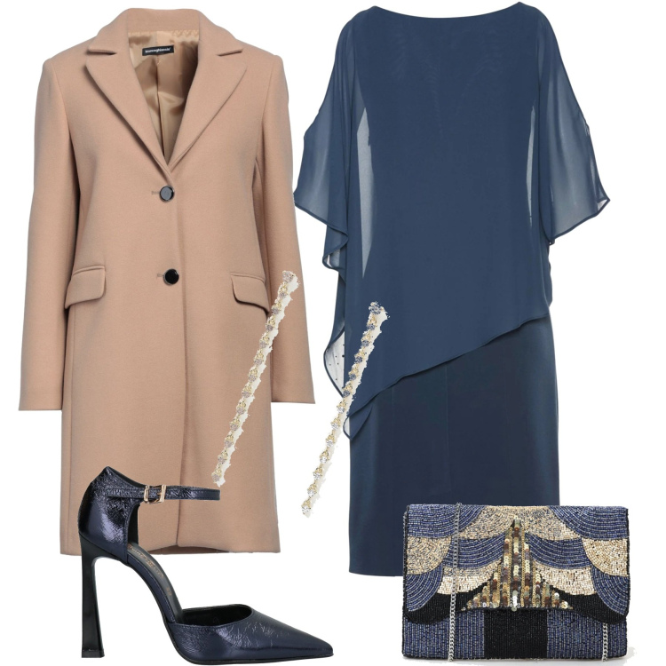 Outfit donna - Curvy brillante....speciale Capodanno. Stile Glamour per Serata fuori. Abbinamento con vestiti a tubino, cappotti, décolleté, orecchini, pochette.