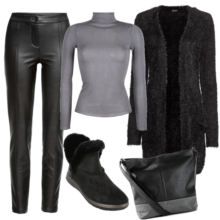Outfit donna - Cardigan lungo. Stile Urban per Tutti i giorni. Abbinamento con cardigans, pantaloni, shopping bag, stivaletti, maglieria.