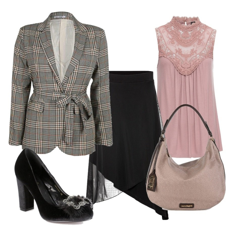 Outfit donna - Festeggiare la pensione della collega. Stile Bon Ton per Ufficio. Abbinamento con top, gonne, blazer, décolleté, borse a spalla.