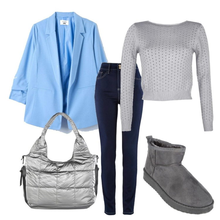 Outfit donna - I piedi al caldo. Stile Casual chic per Tutti i giorni. Abbinamento con jeans slim fit, pullovers, borse a spalla, stivaletti, blazer.