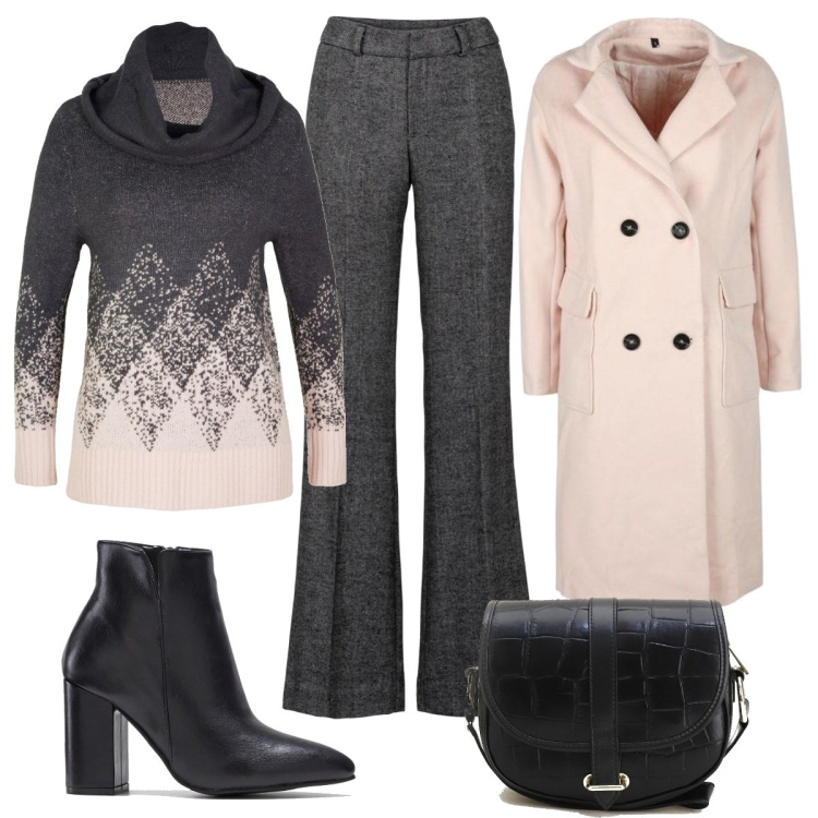 Outfit donna - Rosa invernale. Stile Basic per Tutti i giorni. Abbinamento con bermuda, pantaloni, stivaletti, cappotti, pochette.