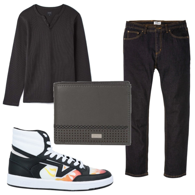 Outfit uomo - Total look #1493460. Stile Casual per Tutti i giorni. Abbinamento con jeans dritti, sneakers, t-shirt, portafogli.
