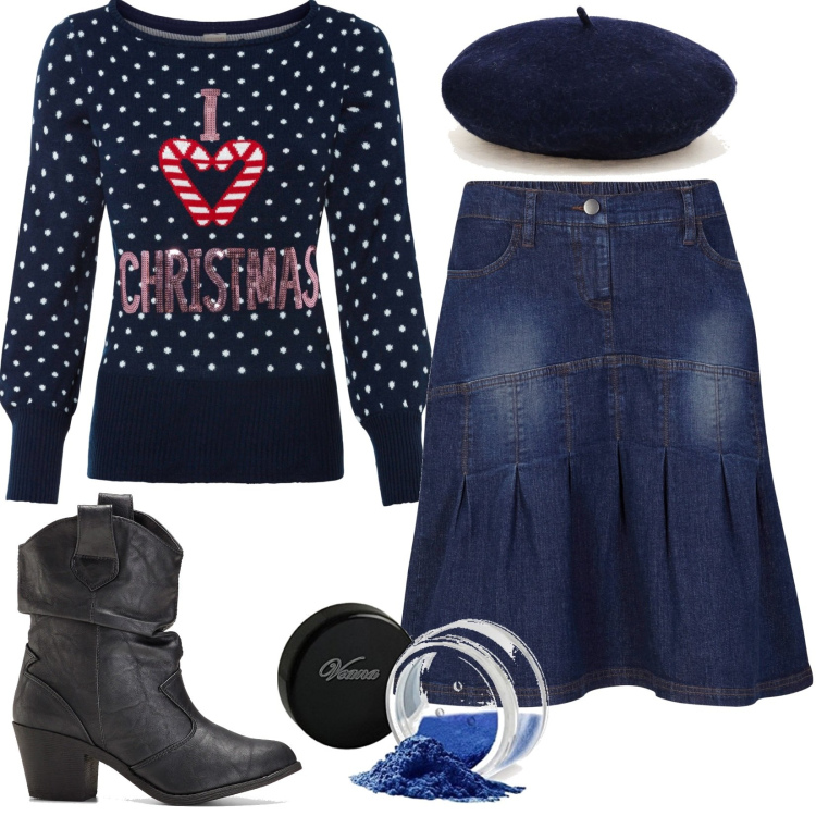 Outfit donna - Casual #22104. Stile Casual per Tutti i giorni. Abbinamento con stivaletti texani, gonne, maglieria, cappelli, ciprie.
