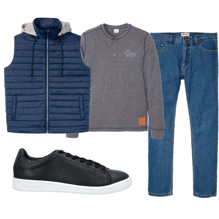 Outfit uomo - Total look #1493884. Stile Casual per Tutti i giorni. Abbinamento con jeans dritti, maglieria, gilet, sneakers.
