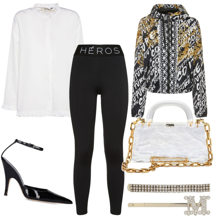 Outfit donna - Glam al concerto di capodanno in piazza. Stile Glamour per Serata fuori. Abbinamento con borse a mano, giacche, accessori per capelli, leggings, camicie, décolleté.