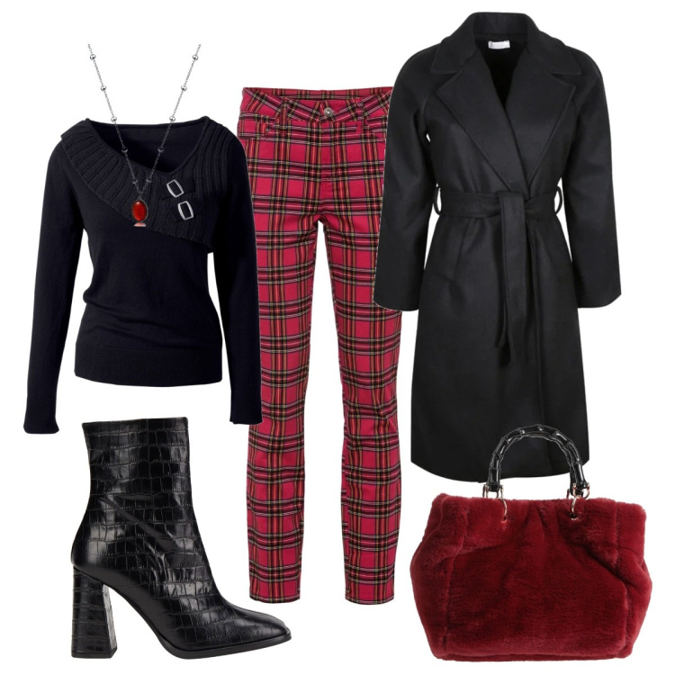 Outfit donna - Natale Bantoa. Stile Trendy per Tutti i giorni. Abbinamento con maglieria, pantaloni, borse a mano, stivaletti, cappotti, collane.