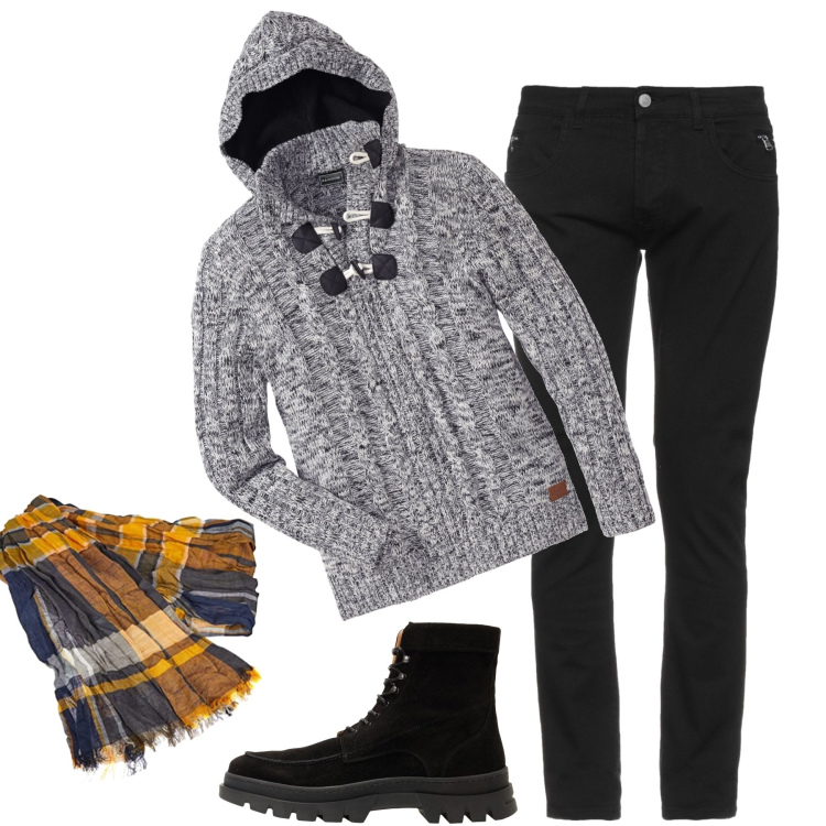 Outfit uomo - Il maglione caldo. Stile Casual per Tutti i giorni. Abbinamento con maglieria, pantaloni, stivali e stivaletti, sciarpe.