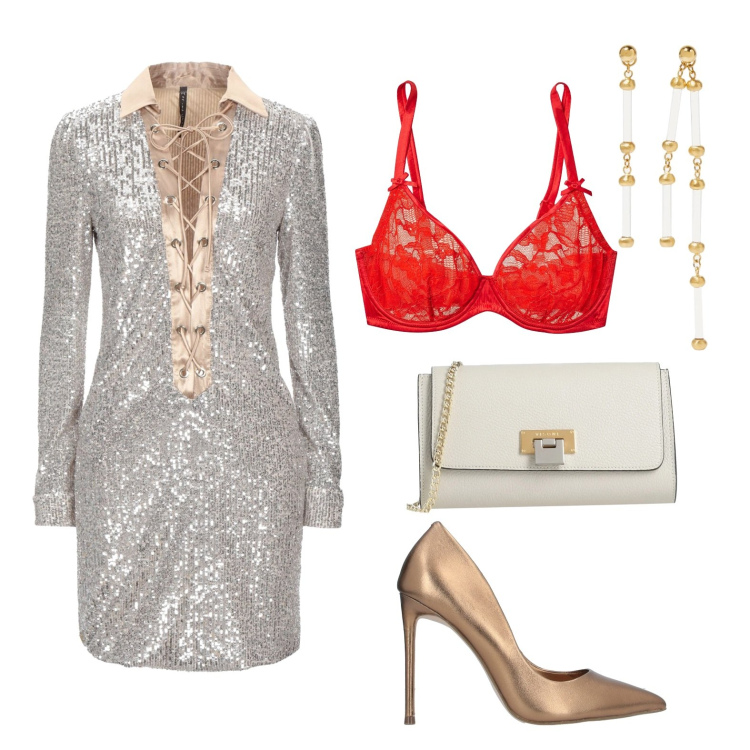 Outfit donna - YooX. Stile Casual chic per Serata fuori. Abbinamento con vestiti corti, orecchini, reggiseni, décolleté, borse a tracolla.