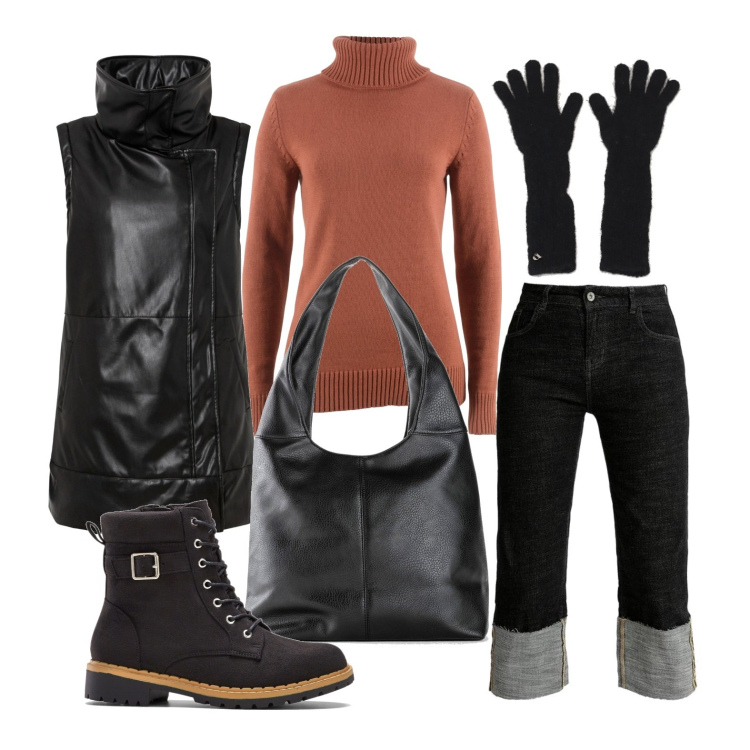 Outfit donna - Ghost outfitter - a prova di resistenza. Stile Basic per Tutti i giorni. Abbinamento con blazer, stivali, maglieria, borse a spalla, jeans, guanti.