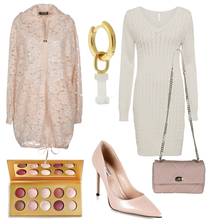 Outfit donna - Chic. Stile Chic per Tutti i giorni. Abbinamento con vestiti, cappotti, borse a tracolla, décolleté, blush, orecchini.