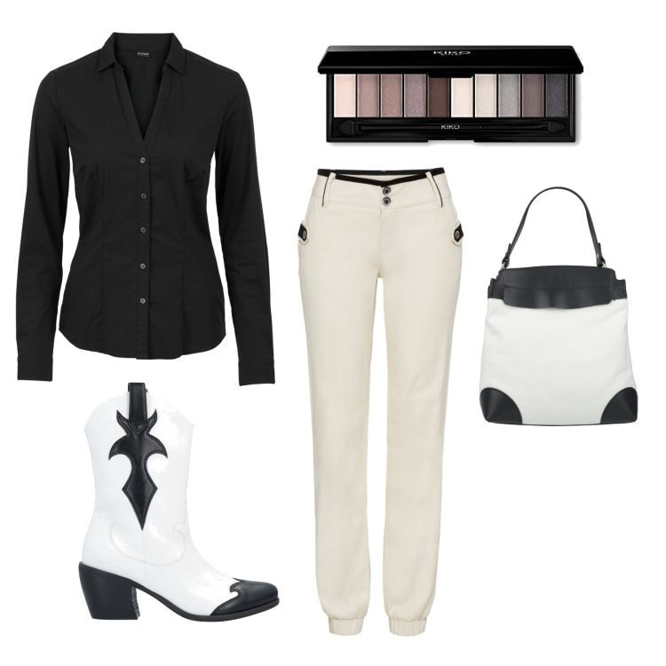 Outfit donna - Country. per Tutti i giorni. Abbinamento con camicie, pantaloni, stivaletti, borse a mano, ombretti.