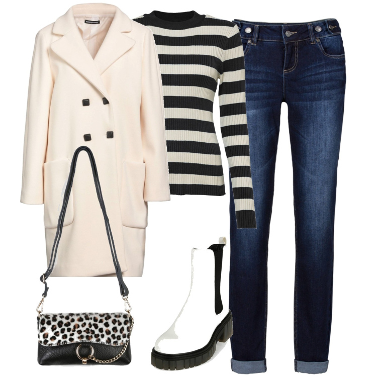 Outfit donna - In città. Stile Casual chic per Tutti i giorni. Abbinamento con jeans boyfriend, maglieria, cappotti, stivaletti, borse a mano.