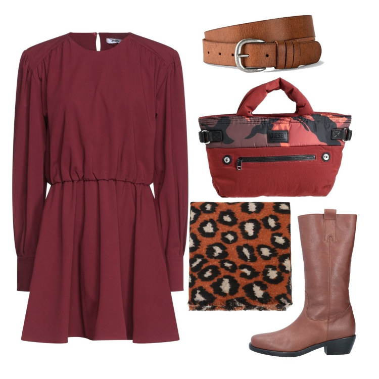 Outfit donna - Accessori intonati. Stile Bon Ton per Tutti i giorni. Abbinamento con cinture, stivali, vestiti corti, borse a mano, sciarpe.