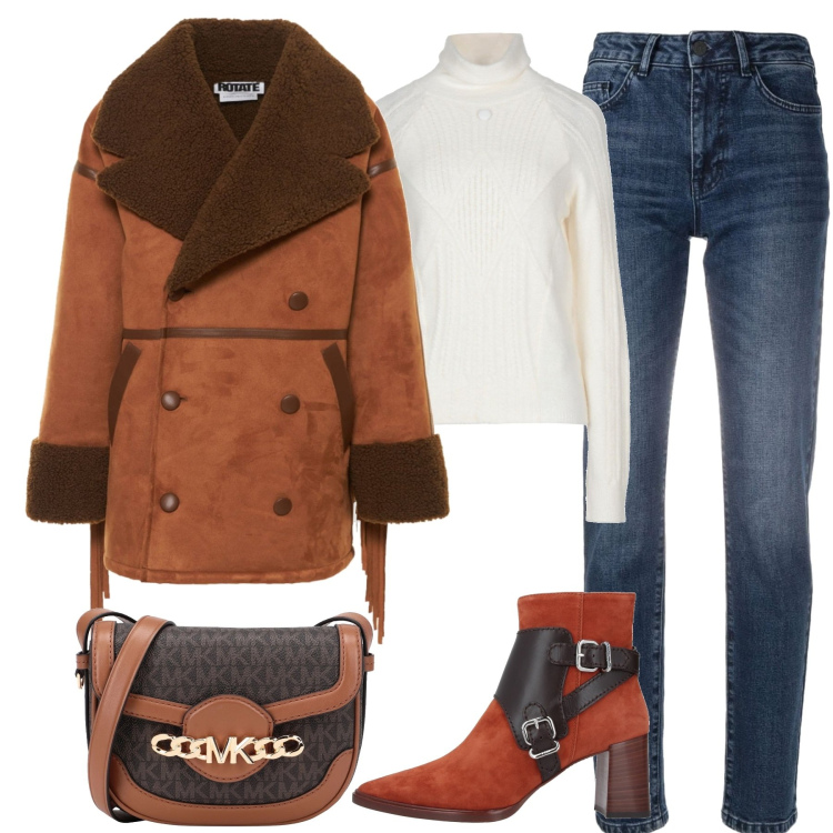 Outfit donna - In città. Stile Casual chic per Tutti i giorni. Abbinamento con stivaletti, maglieria, borse a tracolla, jeans skinny, cappotti.