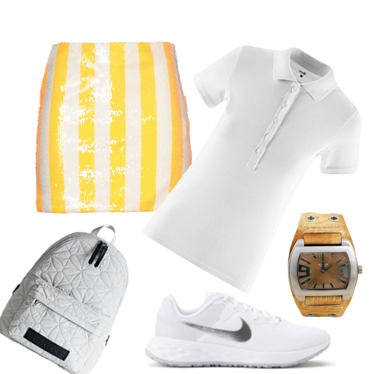 Outfit mujer - Casual #22256. Estilo Casual para Todos los días. Combinación con mochilas, relojes analógicos, polo, minifaldas, sneakers.