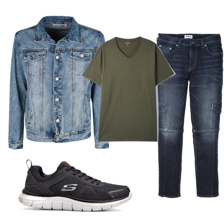 Outfit uomo - Total look #1495605. Stile Trendy per Tutti i giorni. Abbinamento con jeans slim fit, sneakers, t-shirt, giacche.
