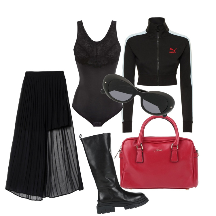 Outfit donna - Ghost outfitter - la mia red purse. Stile Casual chic per Tutti i giorni. Abbinamento con body, minigonne, stivali, borse a mano, occhiali da sole, giacche.