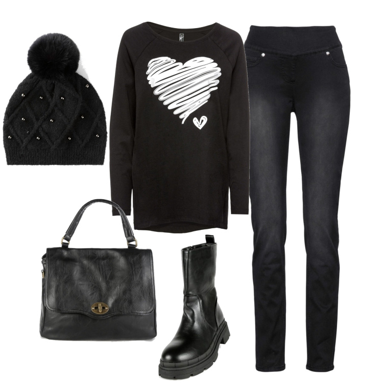 Outfit donna - Total look #1496408. Stile Casual chic per Tutti i giorni. Abbinamento con maglieria, jeans dritti, berretti, stivaletti, borse a mano.