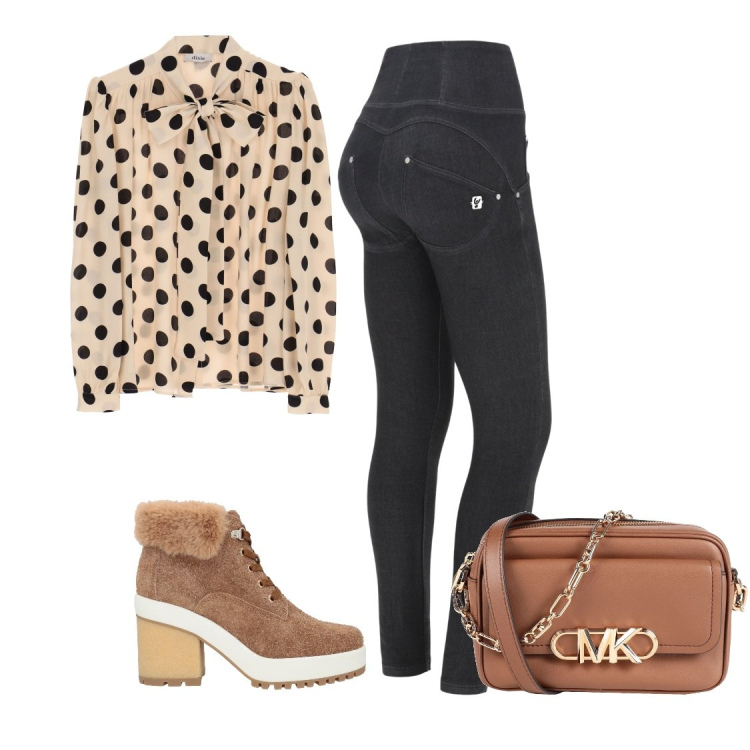 Outfit donna - Total look #1496607. Stile Chic per Tutti i giorni. Abbinamento con stivaletti, borse a tracolla, pantaloni skinny, bluse.