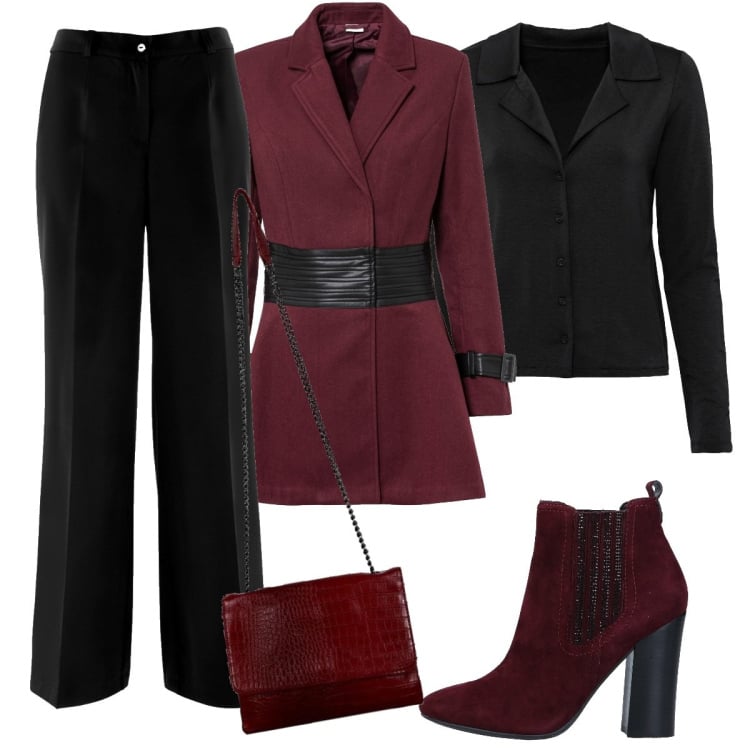 Outfit donna - Buon 2023!!!. Stile Casual chic per Serata fuori. Abbinamento con pantaloni, cappotti, camicie, stivaletti, borse a tracolla.