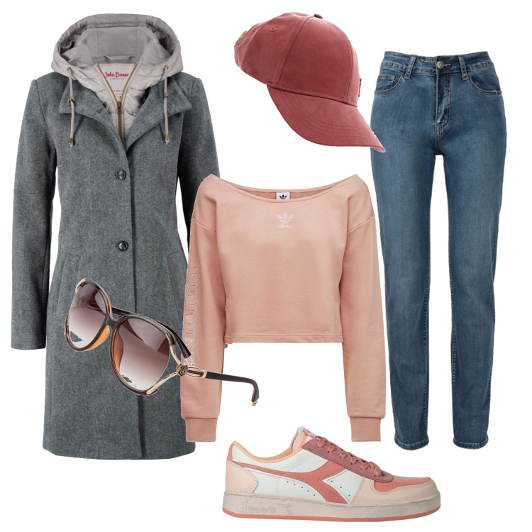 Outfit donna - Giornata di shopping. Stile Casual per Tutti i giorni. Abbinamento con cappotti, occhiali da sole, sneakers, jeans, felpe, berretti.