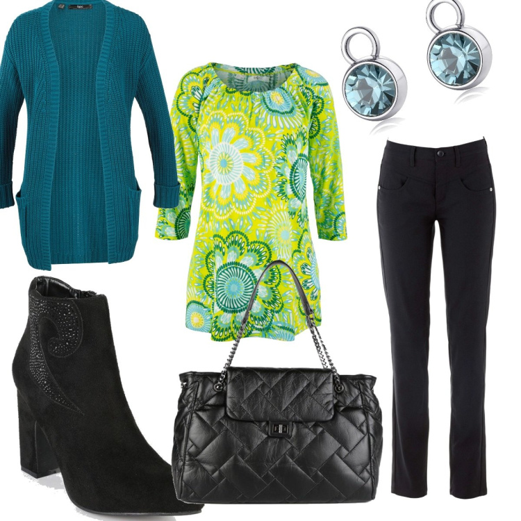 Outfit donna - Total look #1496947. Stile Bon Ton per Tutti i giorni. Abbinamento con maglieria, pantaloni, cardigans, borse a spalla, stivaletti, orecchini.
