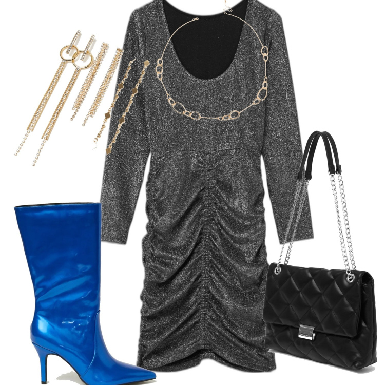 Outfit donna - Total look #1497061. Stile Glamour per Serata fuori. Abbinamento con borse a spalla, vestiti, orecchini, collane, stivali.
