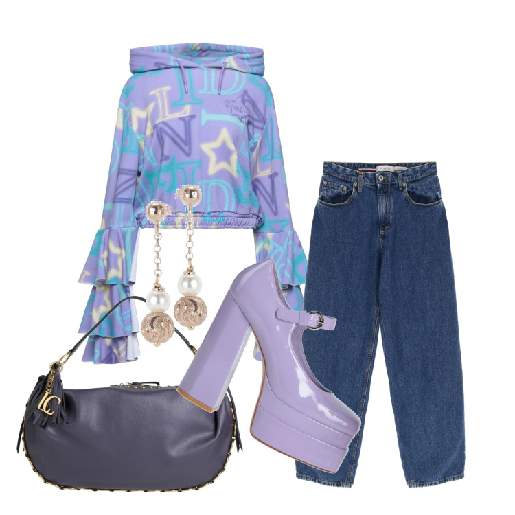 Outfit donna - Ghost outfitter - stile deciso. Stile Trendy per Tutti i giorni. Abbinamento con décolleté, felpe con cappuccio, borse a mano, jeans boyfriend, orecchini.