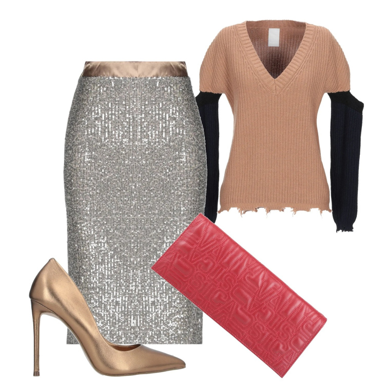 Outfit donna - Party in casa di amici. Stile Trendy per Serata fuori. Abbinamento con gonne longuette, pullovers, décolleté, borse a mano.