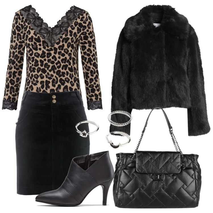 Outfit donna - Total look #1497277. Stile Trendy per Serata fuori. Abbinamento con gonne lunghe, anelli, maglieria, stivaletti, cappotti, borse a spalla.