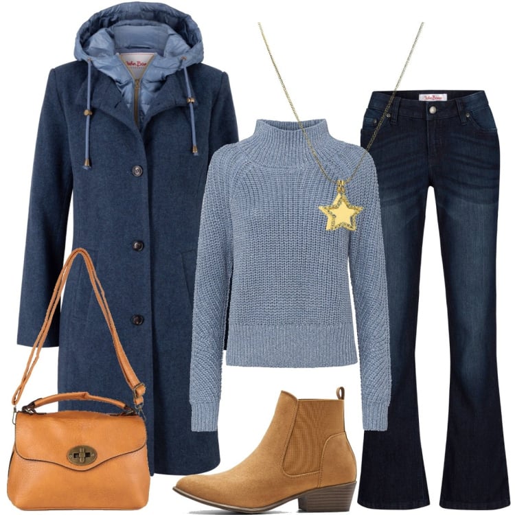 Outfit donna - Toni freddi per more, bionde e castane. Stile Casual per Tutti i giorni. Abbinamento con cappotti, jeans bootcut, maglieria, stivaletti chelsea, borse a mano, collane.