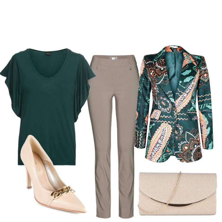Outfit donna - Total look #1498381. Stile Casual chic per Serata fuori. Abbinamento con pantaloni, maglieria, blazer, décolleté, pochette.