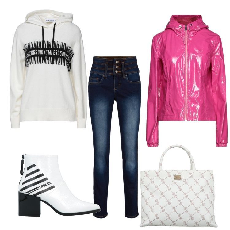 Outfit donna - Fucsia & go !. Stile Casual per Tutti i giorni. Abbinamento con giacche, pullovers, borse a mano, stivaletti, jeans.