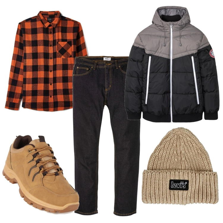 Outfit uomo - Fine settimana. Stile Casual per Tutti i giorni. Abbinamento con jeans dritti, giacche, camicie, scarpe stringate, berretti.